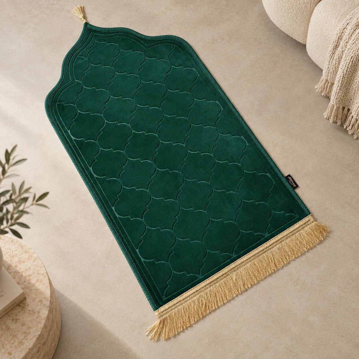 Folded travel-friendly flannel prayer mat