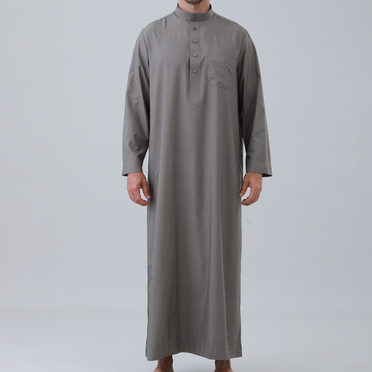 Men's Solid Color Thobe with Button Placket (MT036) - Mariam's Collection