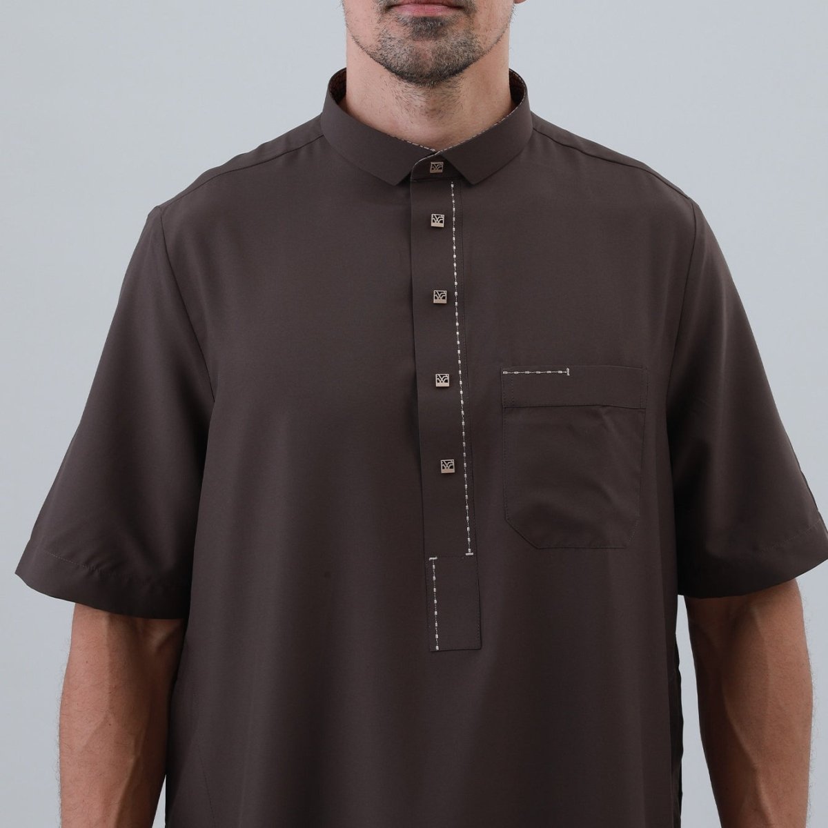 Men's Solid Color Thobe with Button Placket (MT038) - Mariam's Collection