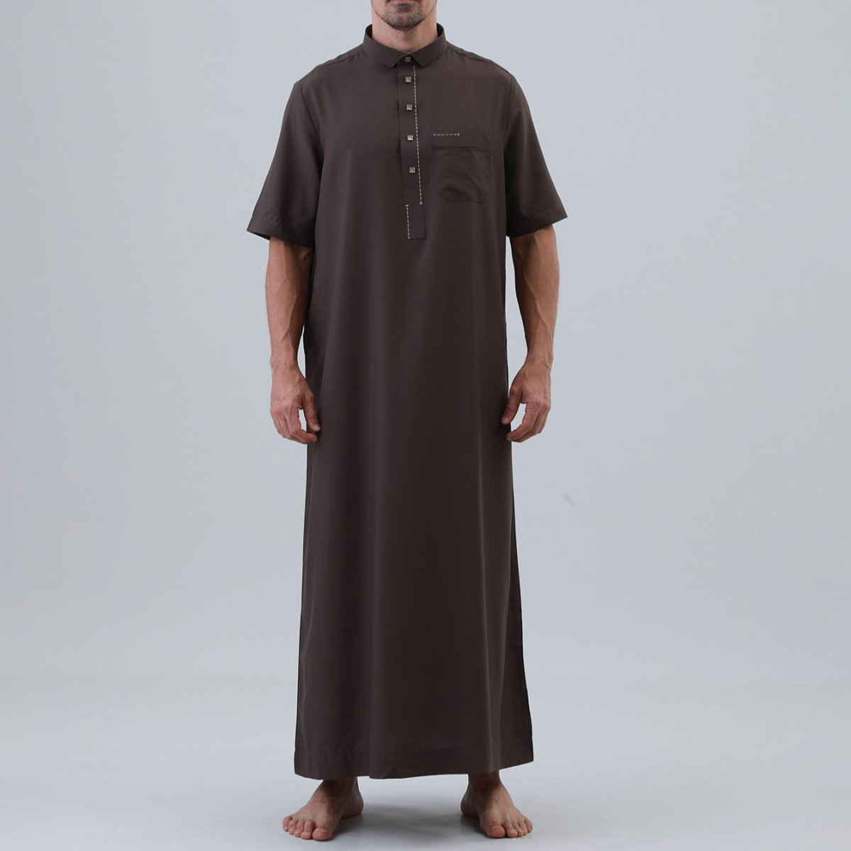 Men's Solid Color Thobe with Button Placket (MT038) - Mariam's Collection