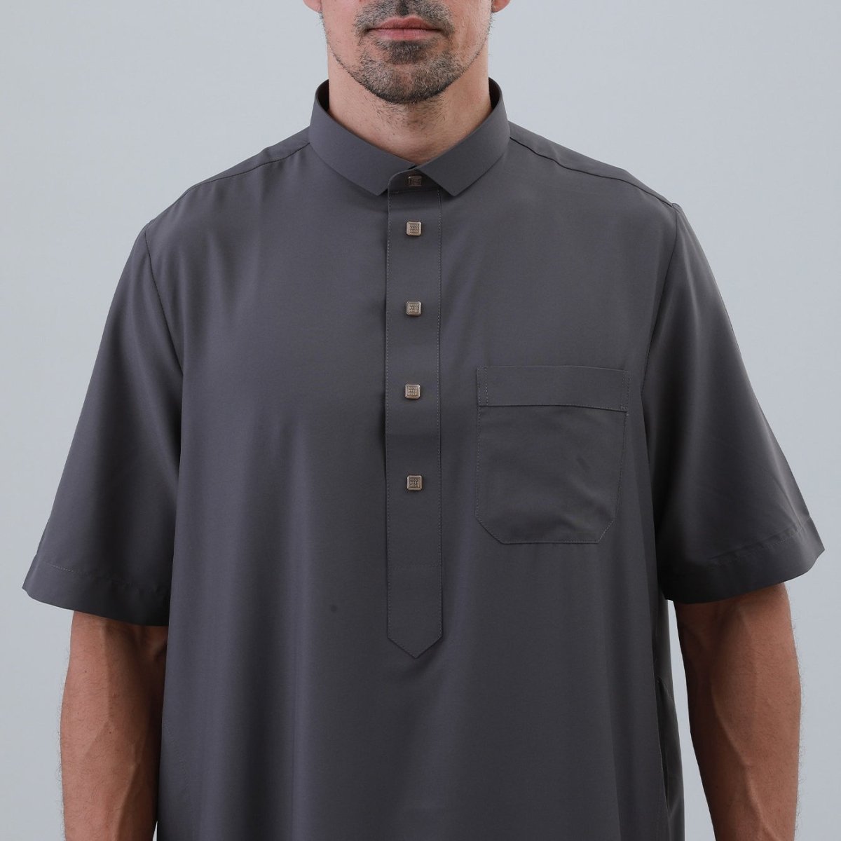 Men's Solid Color Thobe with Button Placket (MT038) - Mariam's Collection