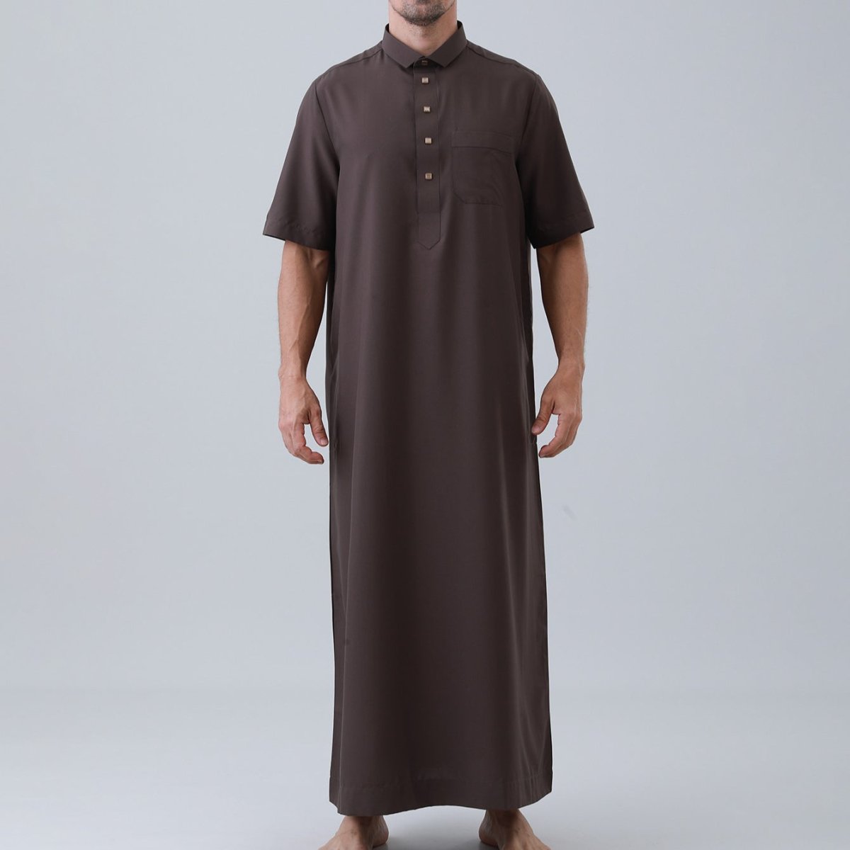 Men's Solid Color Thobe with Button Placket (MT038) - Mariam's Collection