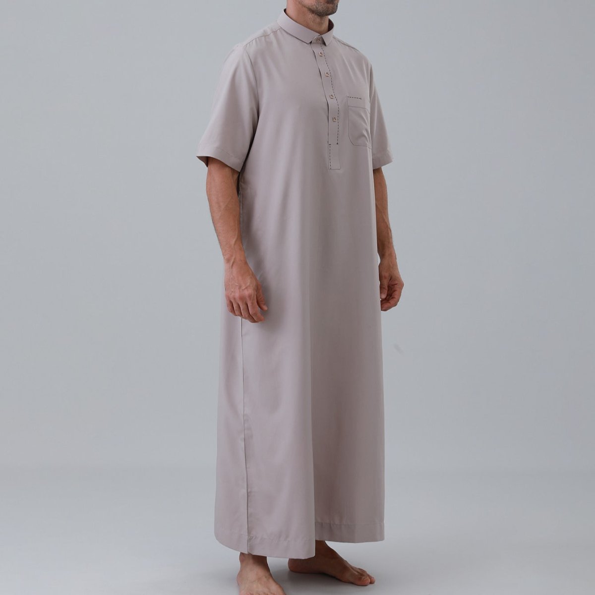 Men's Solid Color Thobe with Button Placket (MT038) - Mariam's Collection