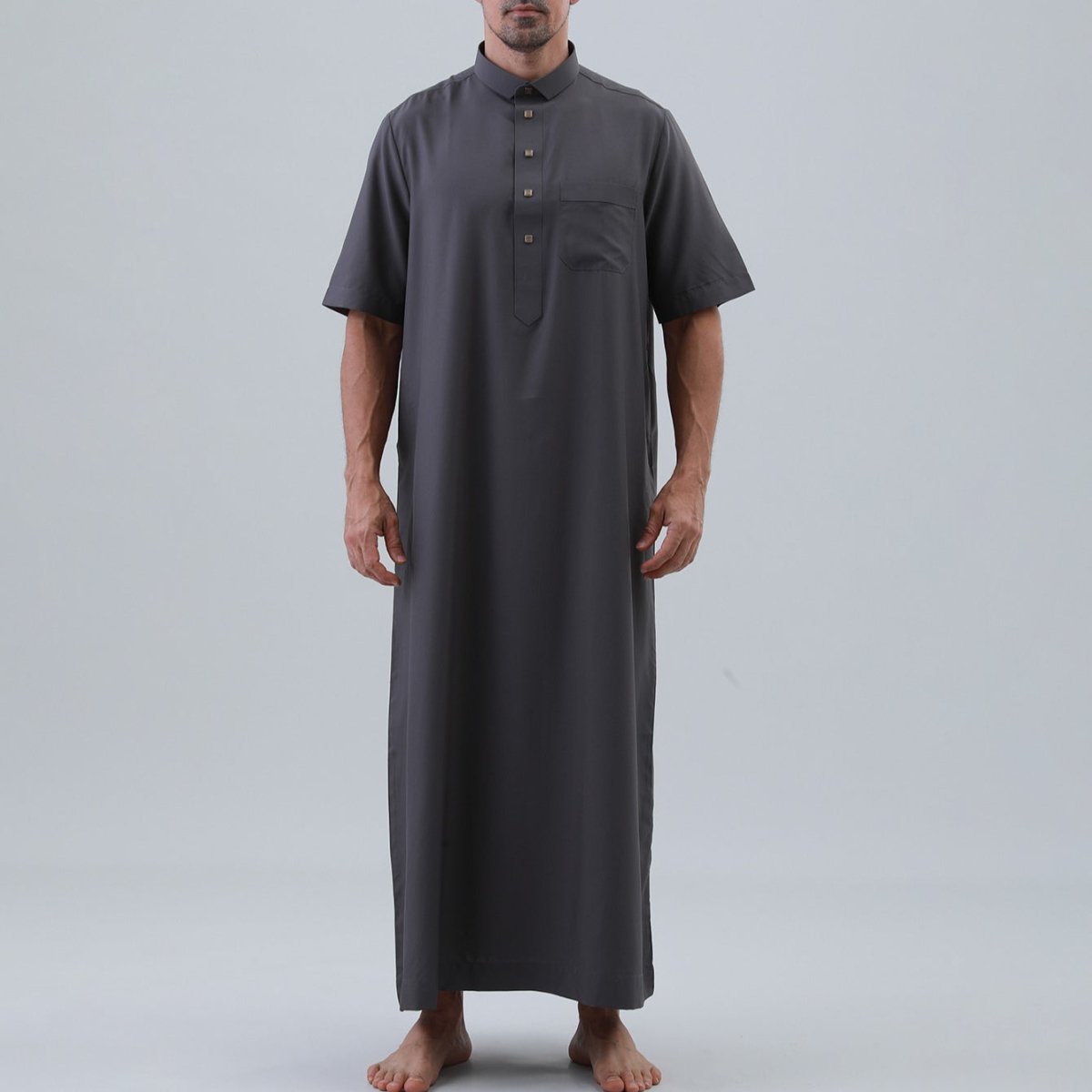 Men's Solid Color Thobe with Button Placket (MT038) - Mariam's Collection