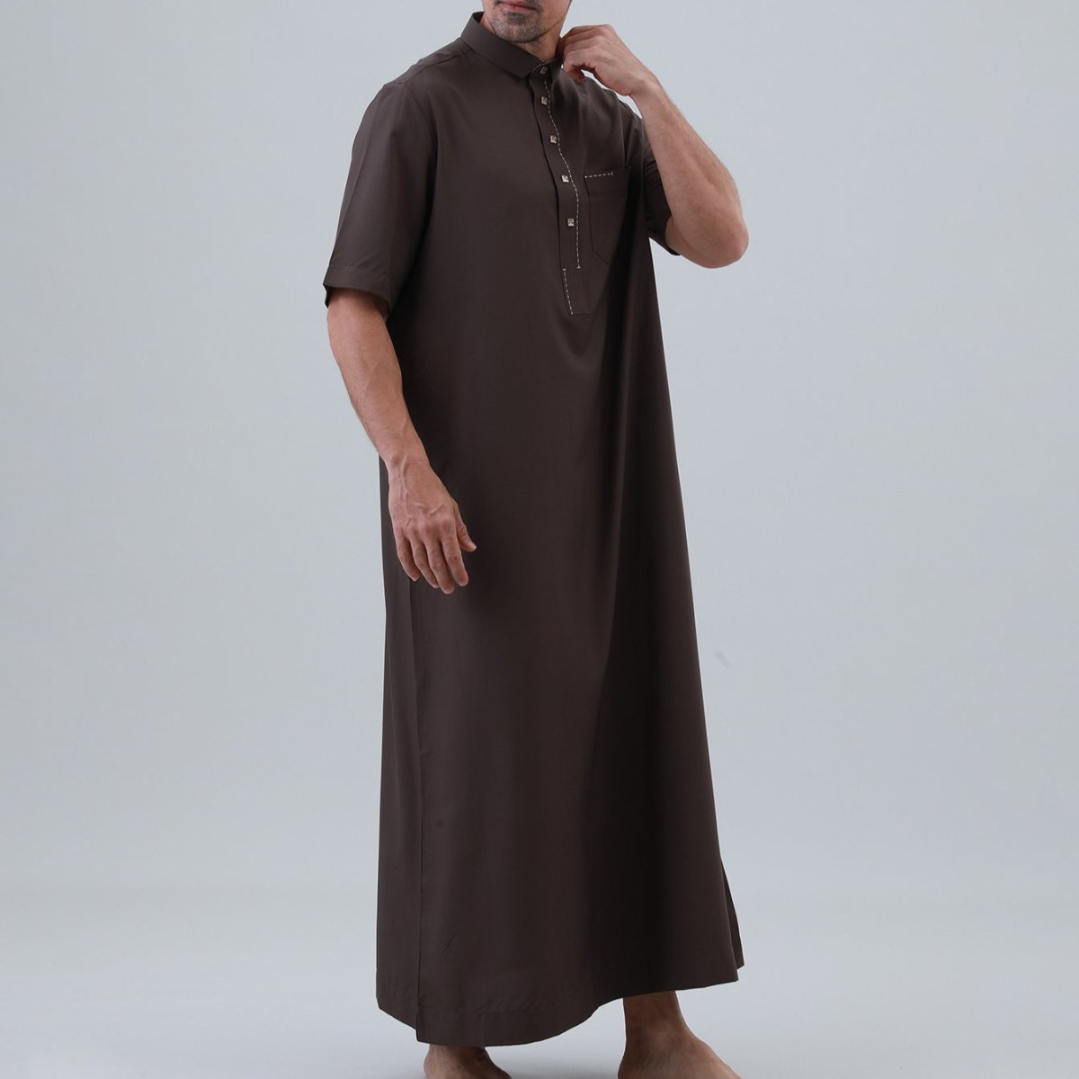 Men's Solid Color Thobe with Button Placket (MT038) - Mariam's Collection