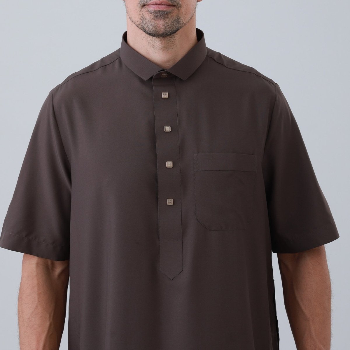 Men's Solid Color Thobe with Button Placket (MT038) - Mariam's Collection