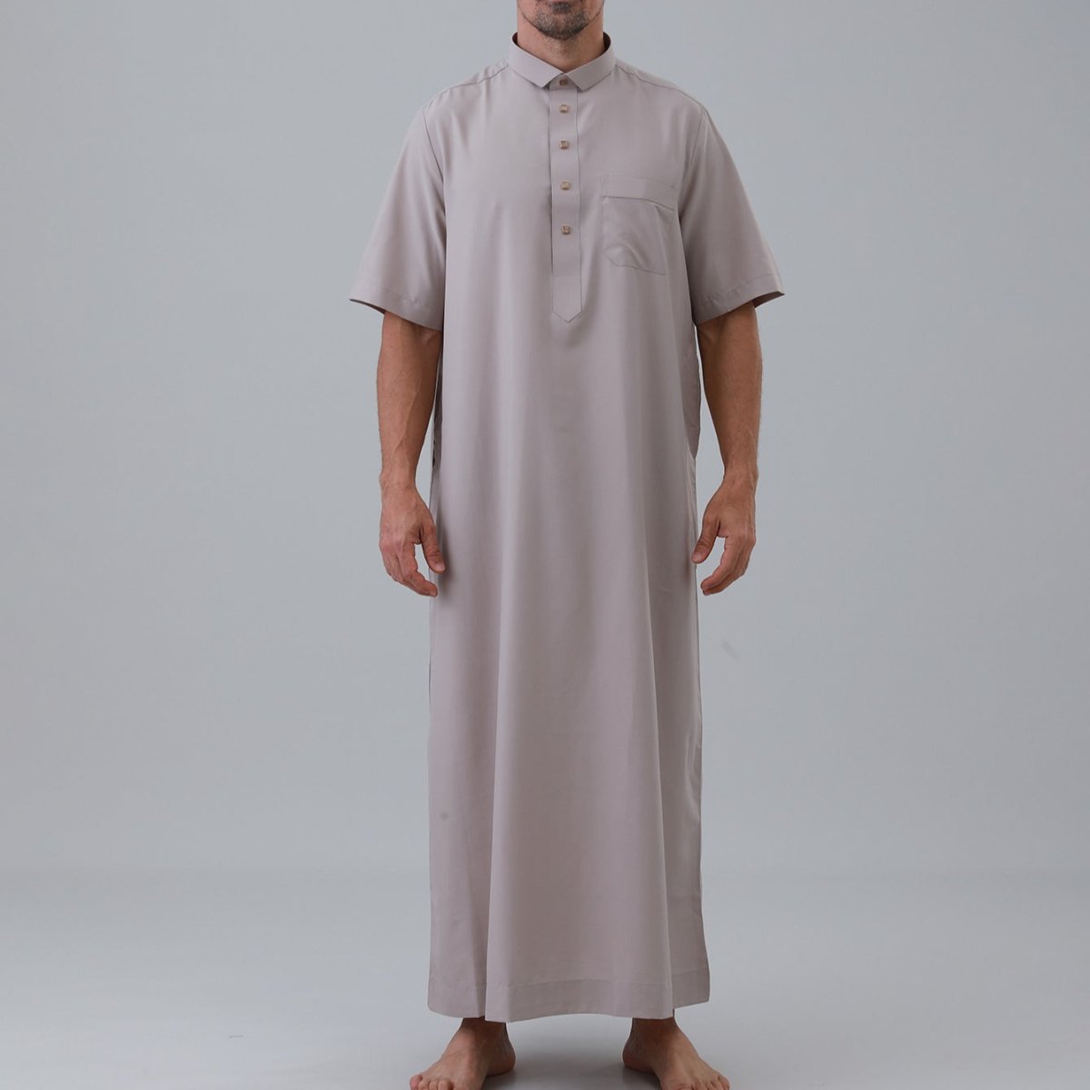 Men's Solid Color Thobe with Button Placket (MT038) - Mariam's Collection