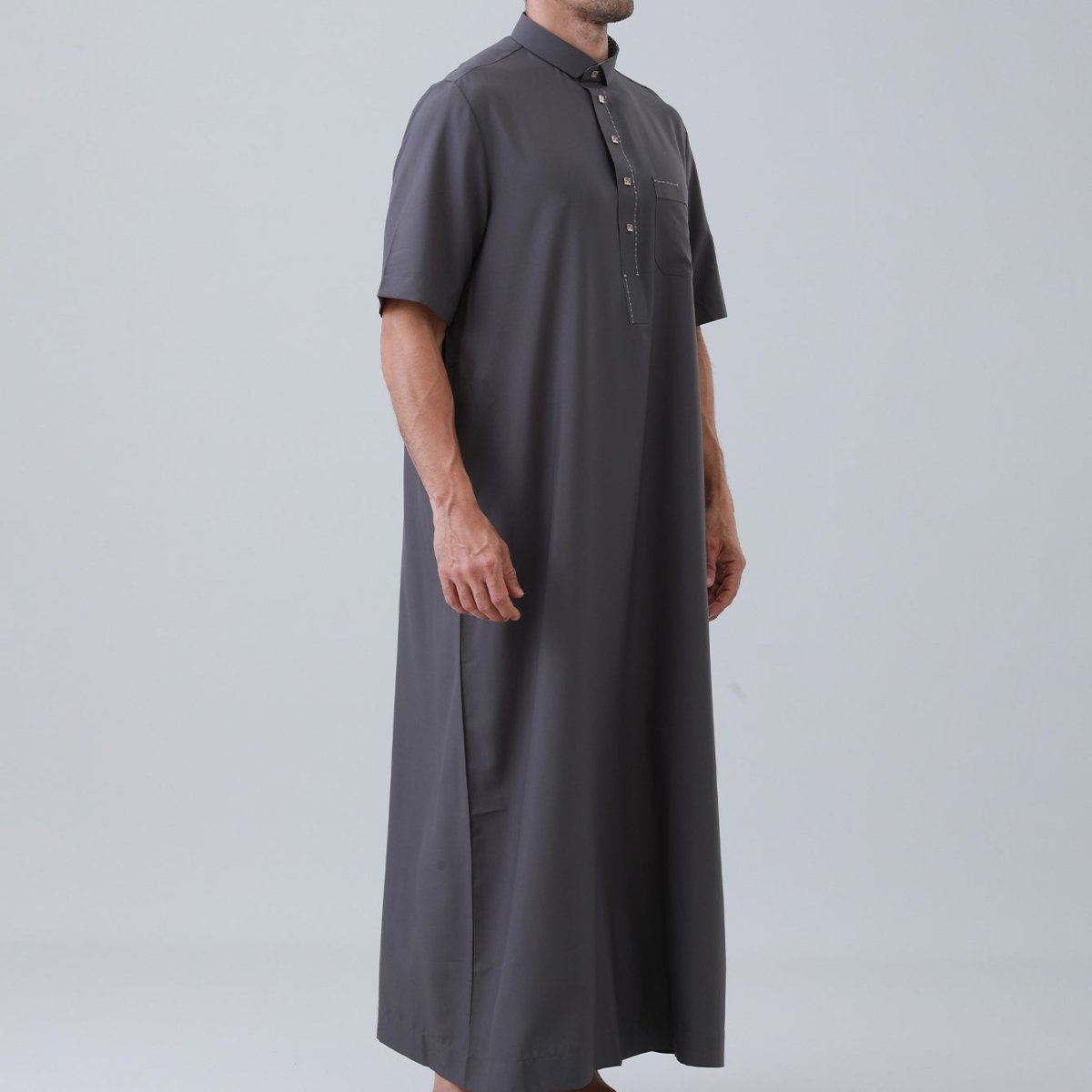 Men's Solid Color Thobe with Button Placket (MT038) - Mariam's Collection