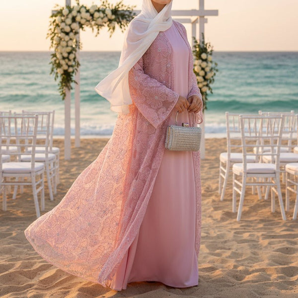 wedding guest elegant islamic dresses for parties Szatqrtu Wedding Guest Dress Women Lace Arabic Maxi Islamic Clothing Jilbab  Abaya Kaftan Stitch Muslim Women Dress Summer Dress Ladies Turquoise : Buy  Online at Best Price in KSA