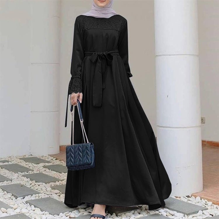 Mesh Panel Stretch Abaya with Belt(MA365) - Mariam's Collection