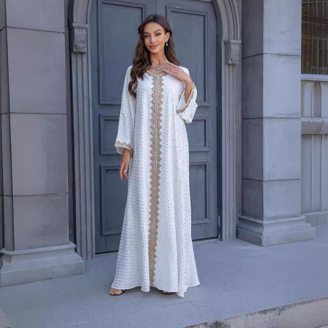Metallic Embroidered Lace Trim Abaya(MA367) - Mariam's Collection
