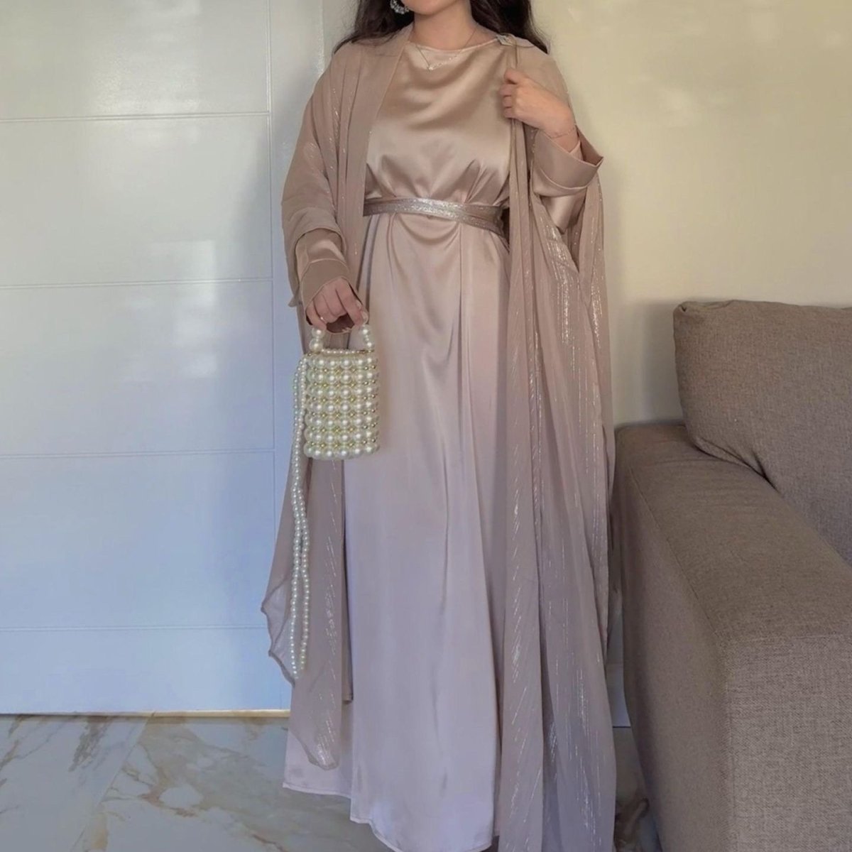 Metallic Thread Abaya Set(MOA260) - Mariam's Collection