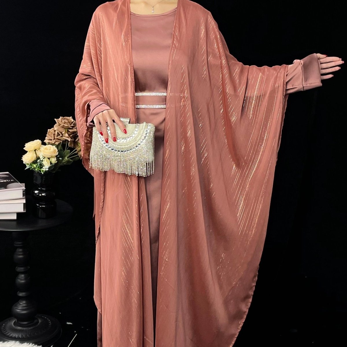 Metallic Thread Abaya Set(MOA260) - Mariam's Collection