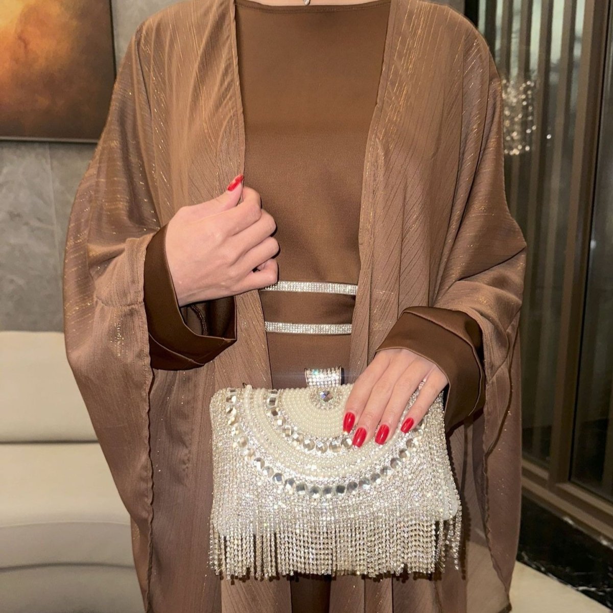 Metallic Thread Abaya Set(MOA260) - Mariam's Collection