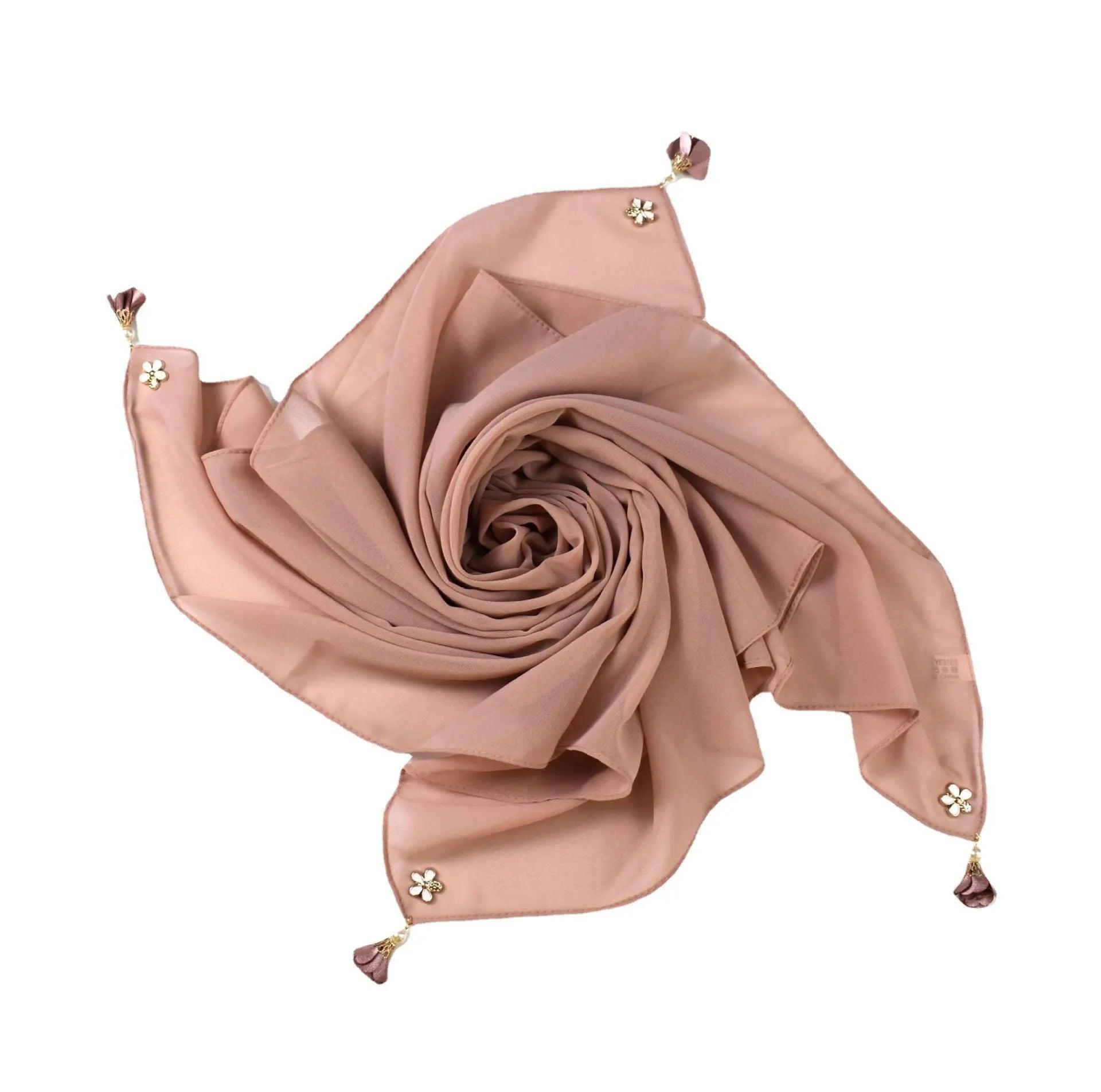 MH030 Pearl chiffon square hijab scarf - Mariam's Collection