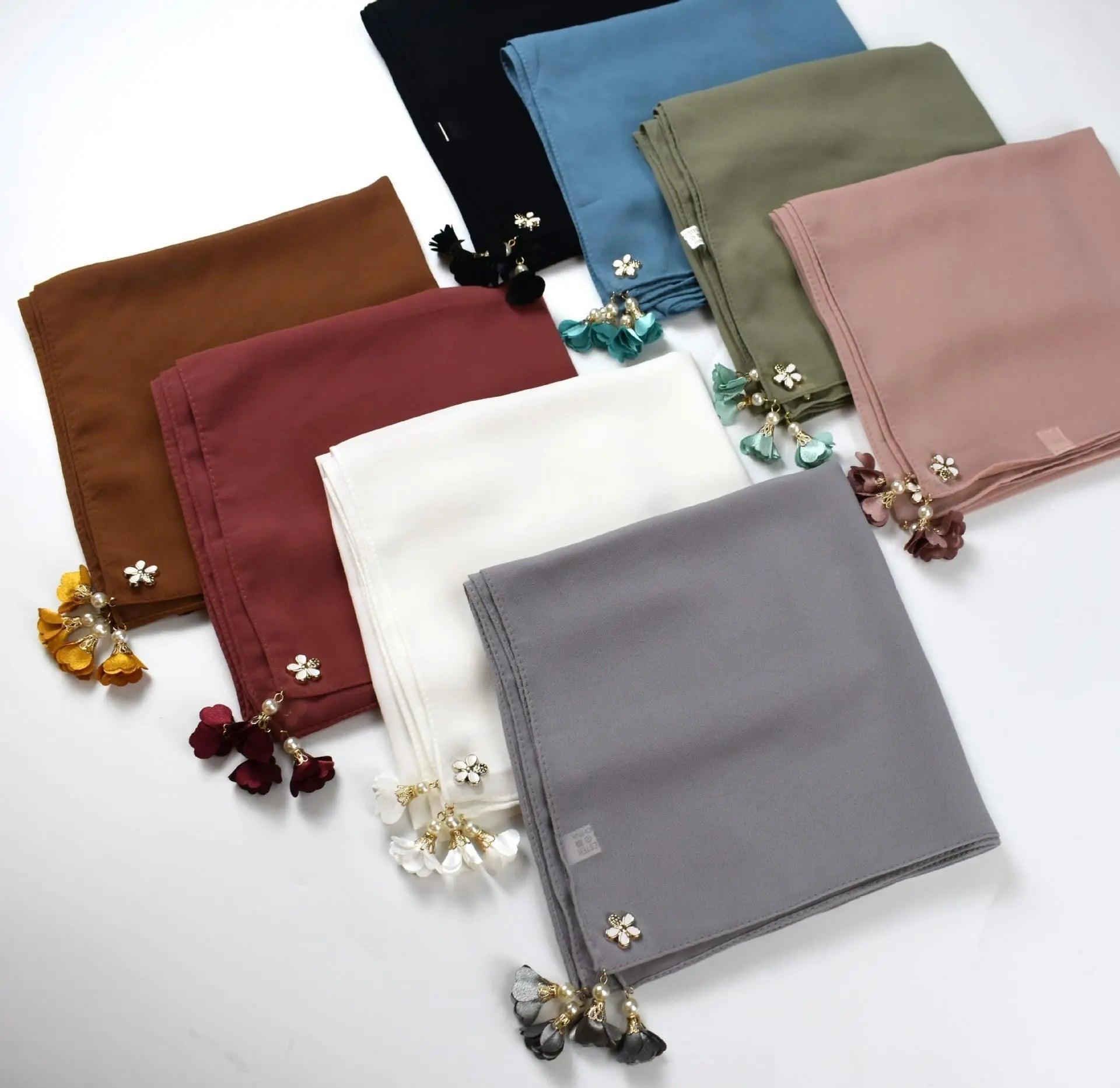 MH030 Pearl chiffon square hijab scarf - Mariam's Collection