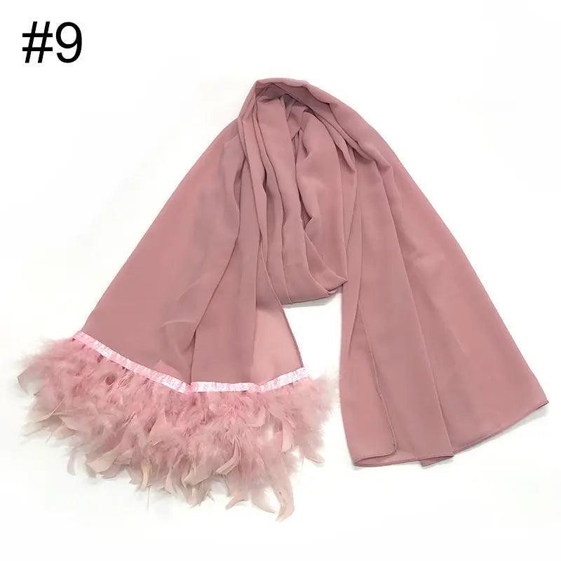 MH039 Chiffon Scarves Feather Scarf Hijab - Mariam's Collection