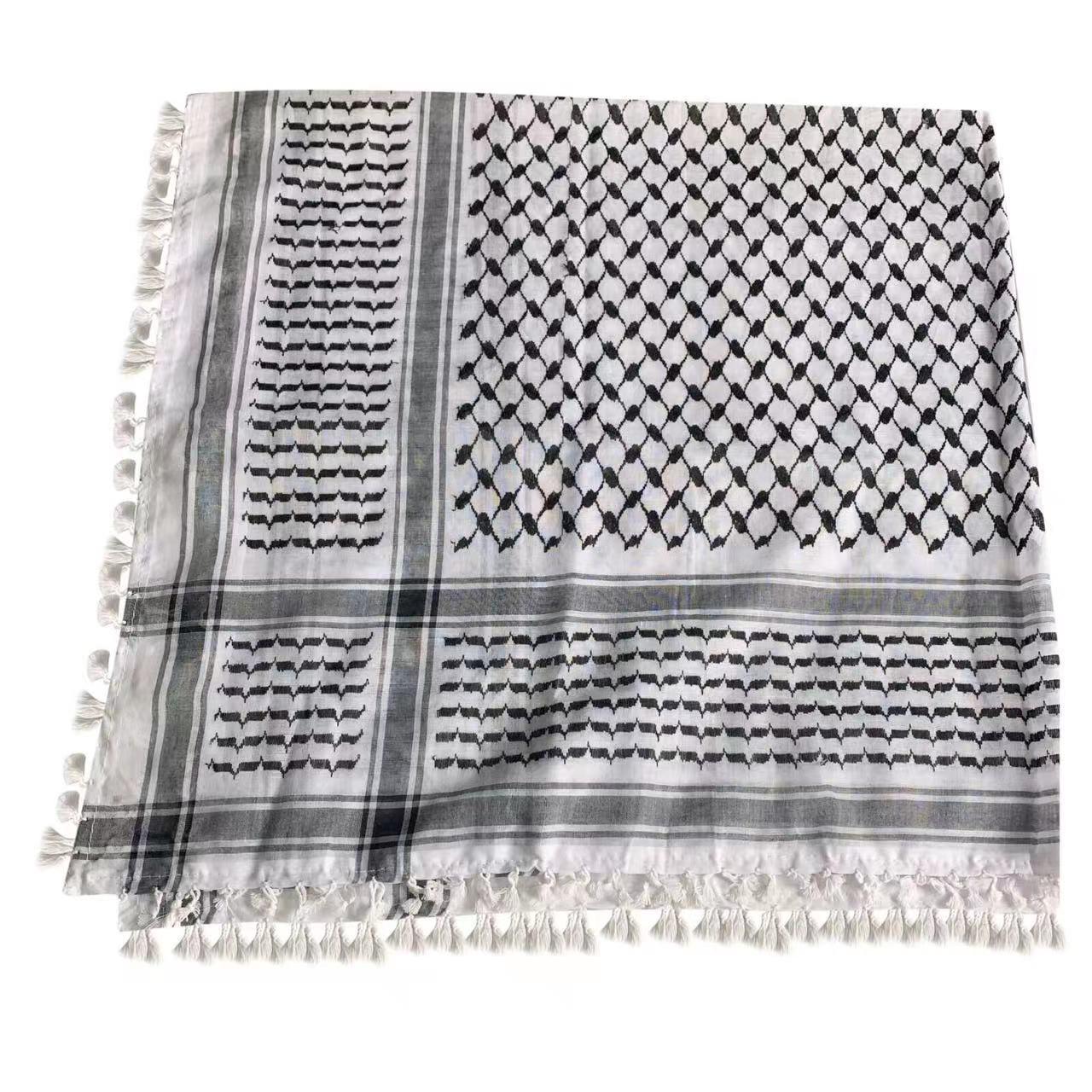 MH052 Four-Sided Fringed Kuffiyeh Square Hijab - Mariam's Collection