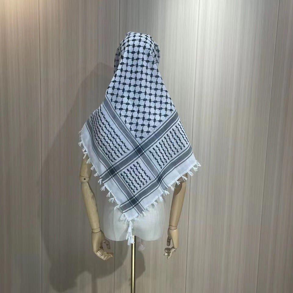 MH052 Four-Sided Fringed Kuffiyeh Square Hijab - Mariam's Collection