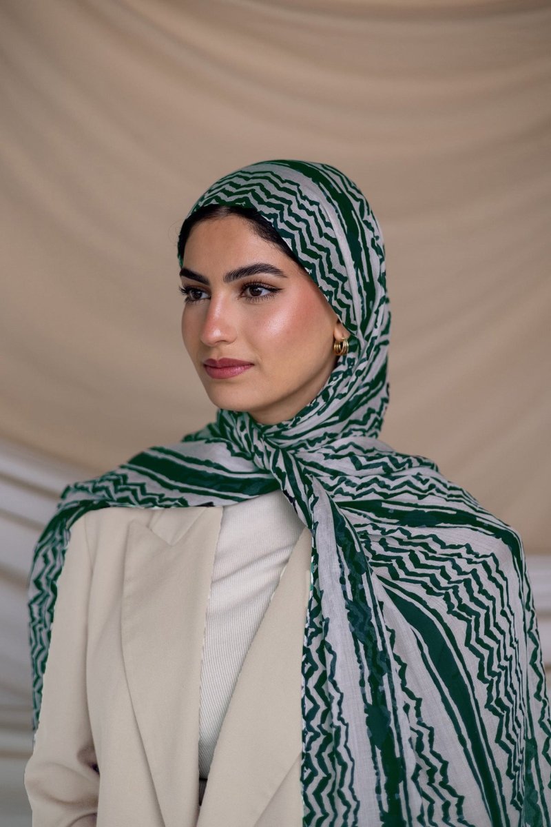 MH062 Keffiyeh Striped Chiffon Hijab - Mariam's Collection