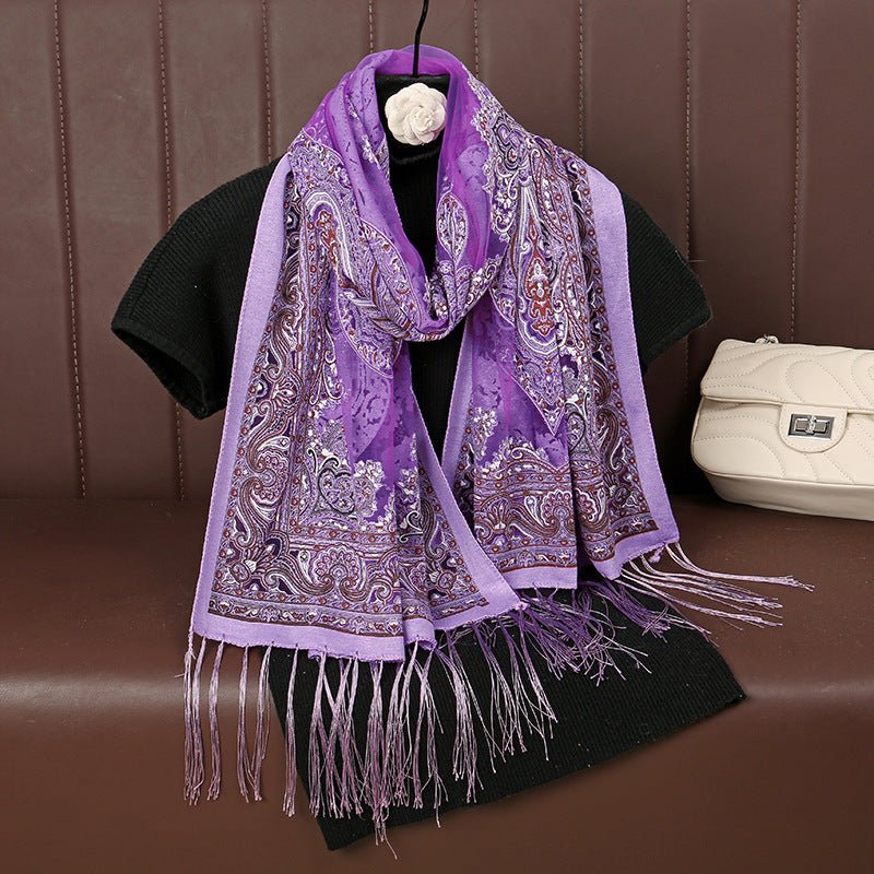 MH070 Fresh Floral Pattern With Tassels Polyester Hijab - Mariam's Collection