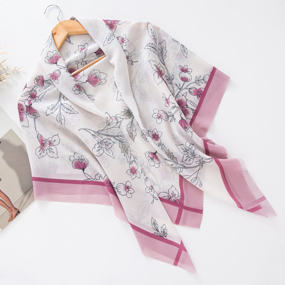 MH072 Square Floral Print Wavy Cut - off Voile Hijab - Mariam's Collection