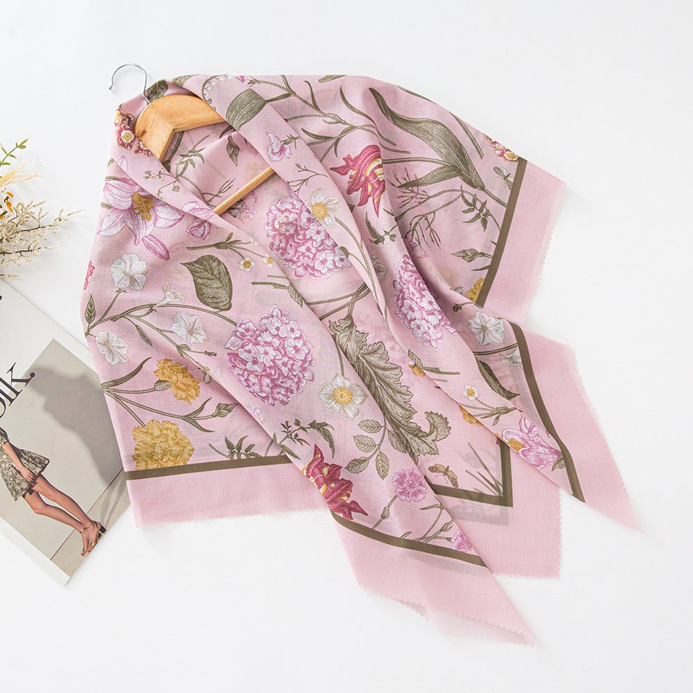 MH072 Square Floral Print Wavy Cut - off Voile Hijab - Mariam's Collection