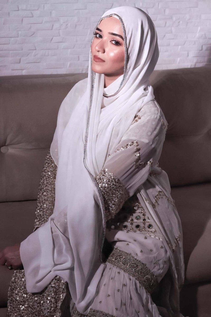 MH087 Diamond Trimmed Chiffon Hijab - Mariam's Collection