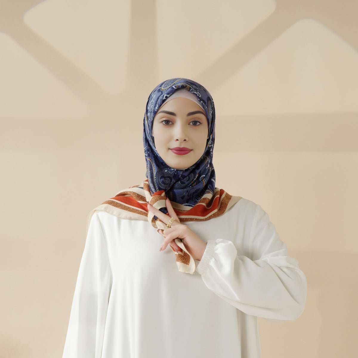 MH096 Printed Cashmere Touch Square Hijab - Mariam's Collection