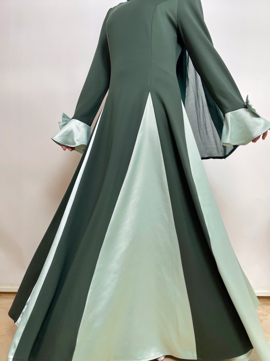 Milan Elegant Color - Block Design Dual - Tone Modest Dress (MA126) - Mariam's Collection