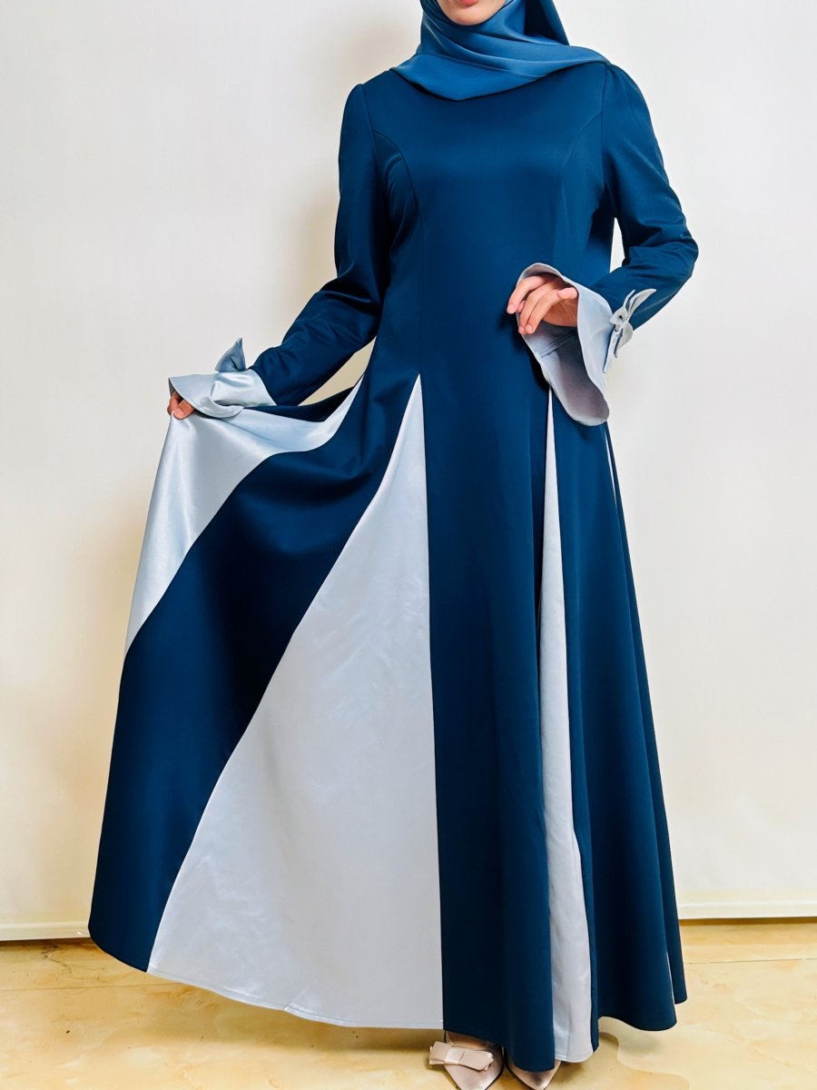 Milan Elegant Color - Block Design Dual - Tone Modest Dress (MA126) - Mariam's Collection