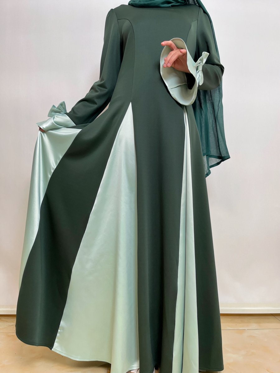 Milan Elegant Color - Block Design Dual - Tone Modest Dress (MA126) - Mariam's Collection