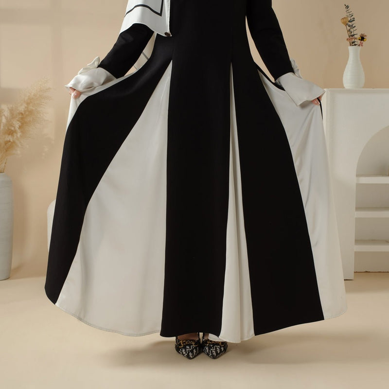 Milan Elegant Dual Tone Abaya Dress With Color Block Design (MA126) - Mariam's Collection
