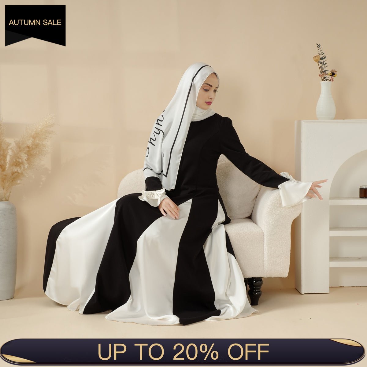 Milan Elegant Dual Tone Abaya Dress With Color Block Design (MA126) - Mariam's Collection