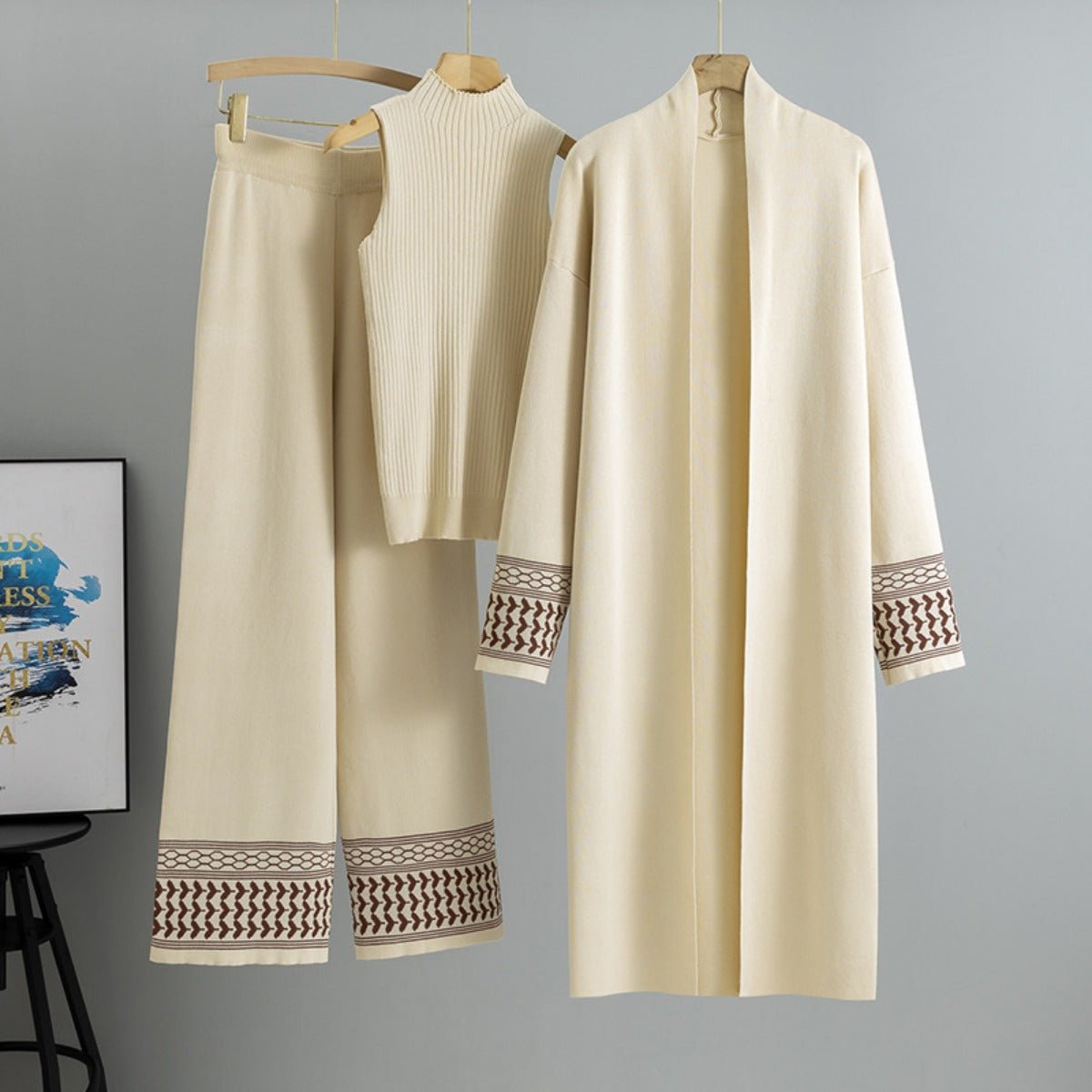 Minimalist Geometric Trim Knit Three - Piece Set. (MS088) - Mariam's Collection