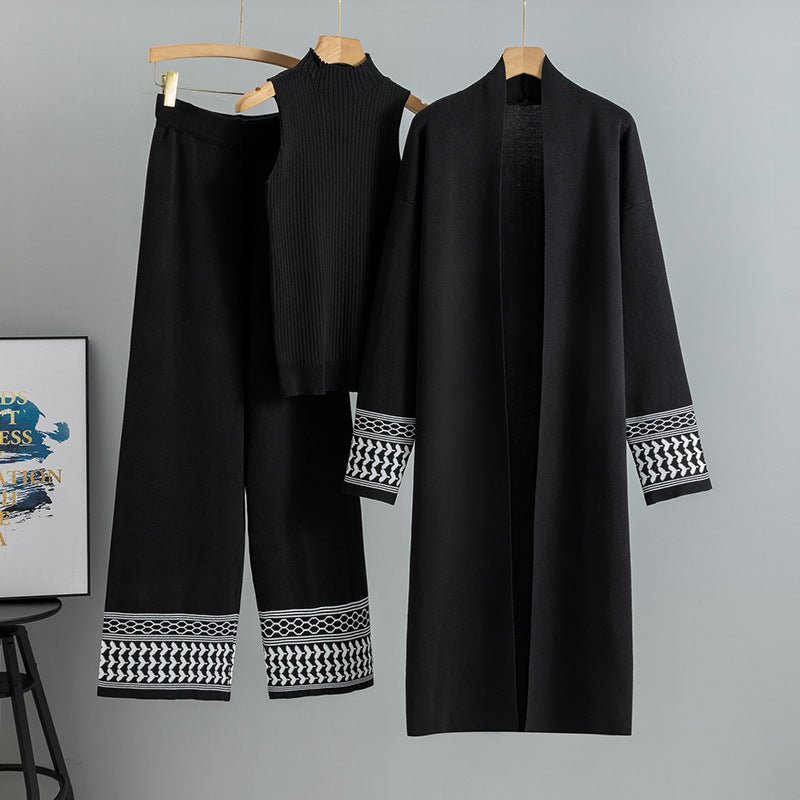 Minimalist Geometric Trim Knit Three - Piece Set. (MS088) - Mariam's Collection