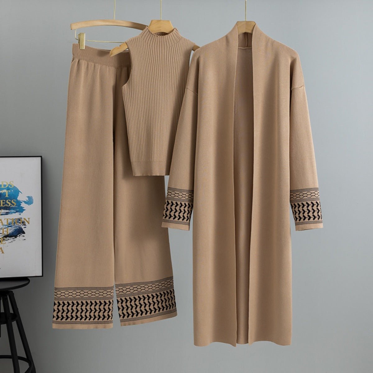 Minimalist Geometric Trim Knit Three - Piece Set. (MS088) - Mariam's Collection