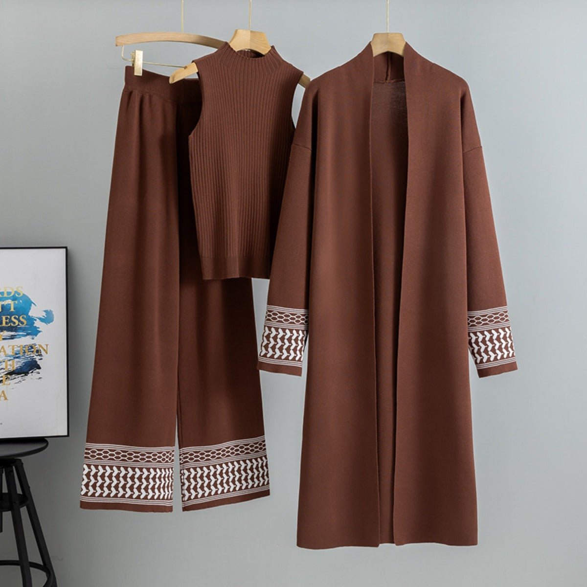 Minimalist Geometric Trim Knit Three - Piece Set. (MS088) - Mariam's Collection