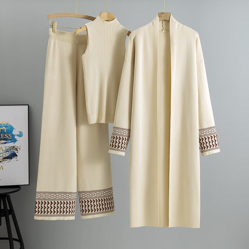 Minimalist Geometric Trim Knit Three - Piece Set. (MS088) - Mariam's Collection