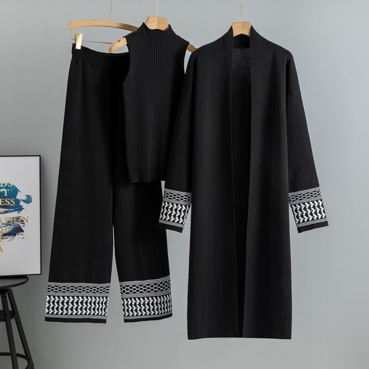 Minimalist Geometric Trim Knit Three - Piece Set. (MS088) - Mariam's Collection