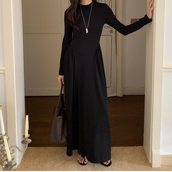 Minimalist Mock Neck Knit Maxi Dress | Relaxed Fit Base Layer Dress(MA336) - Mariam's Collection