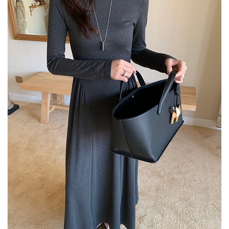 Minimalist Mock Neck Knit Maxi Dress | Relaxed Fit Base Layer Dress(MA336) - Mariam's Collection