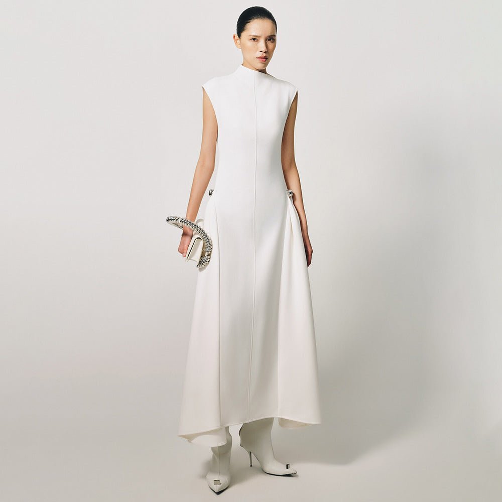 Minimalist Sleeveless Fitted Maxi Dress(MS382), White / L