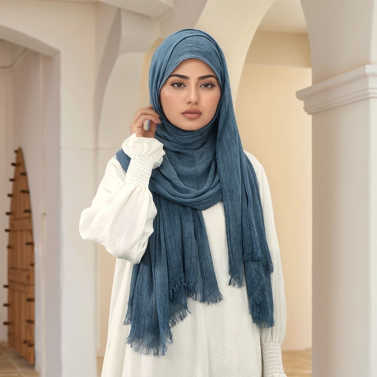 Minimalist Solid Color Pleated Hijab (MH184) - Mariam's Collection