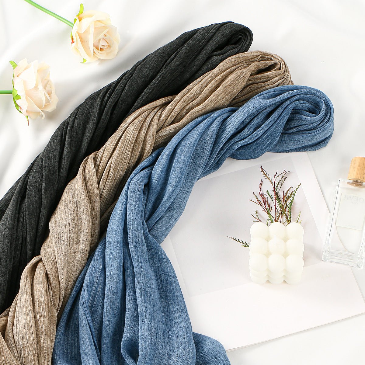 Minimalist Solid Color Pleated Hijab (MH184) - Mariam's Collection