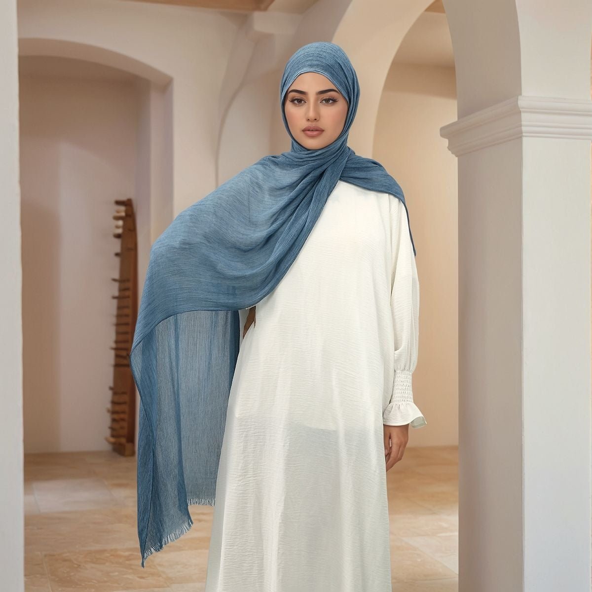 Minimalist Solid Color Pleated Hijab (MH184) - Mariam's Collection