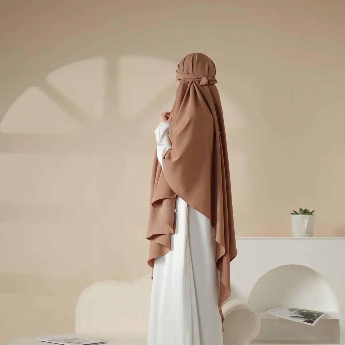 MK001 Niqab Attached 1-Layer Nida Plain Khimar - Mariam's Collection
