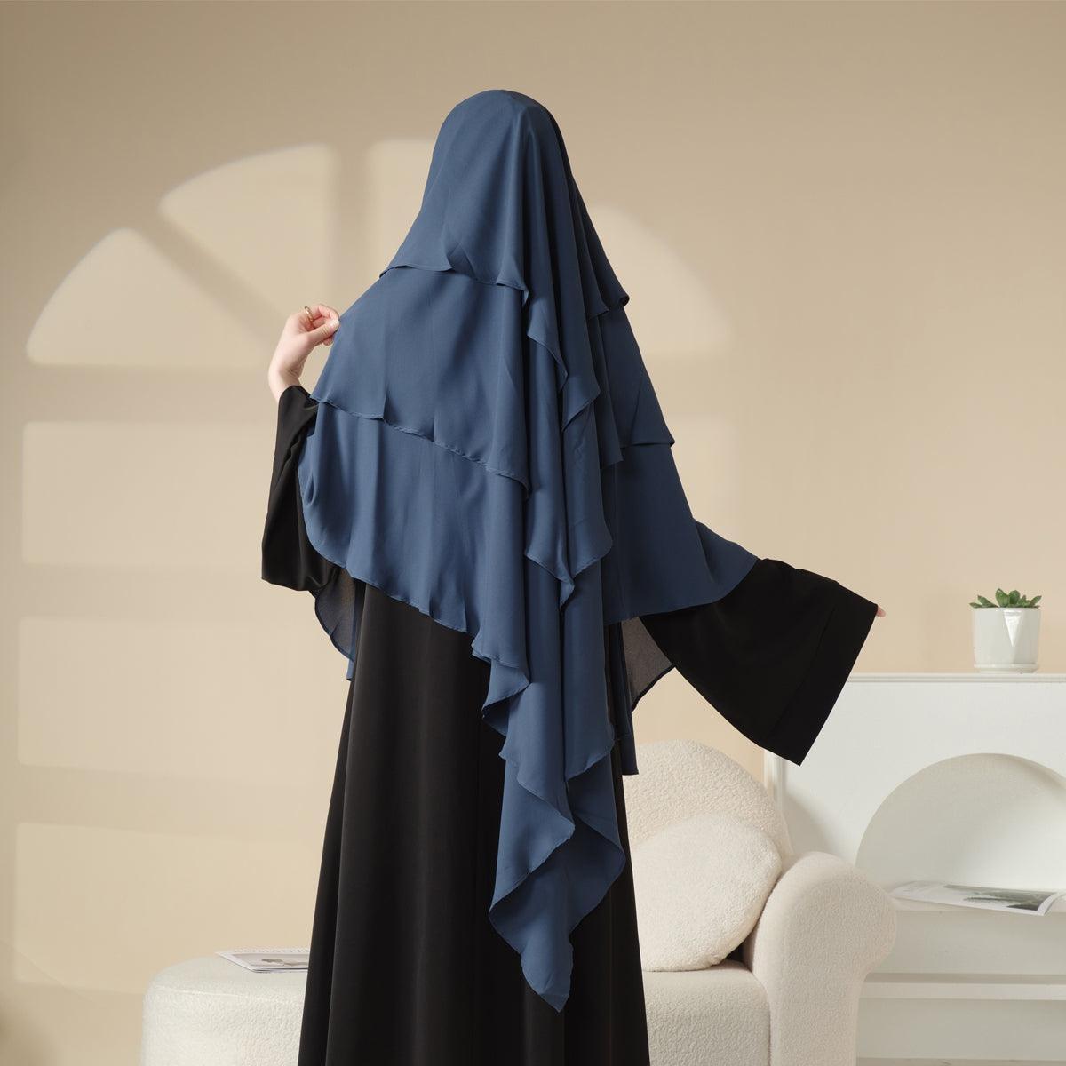 MK002 Three Layered Chiffon Khimar with Niqab Attached - Mariam's Collection