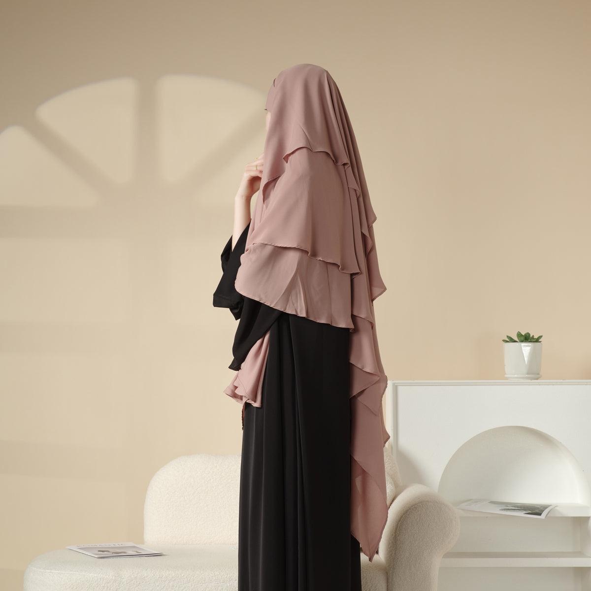 MK002 Three Layered Chiffon Khimar with Niqab Attached - Mariam's Collection
