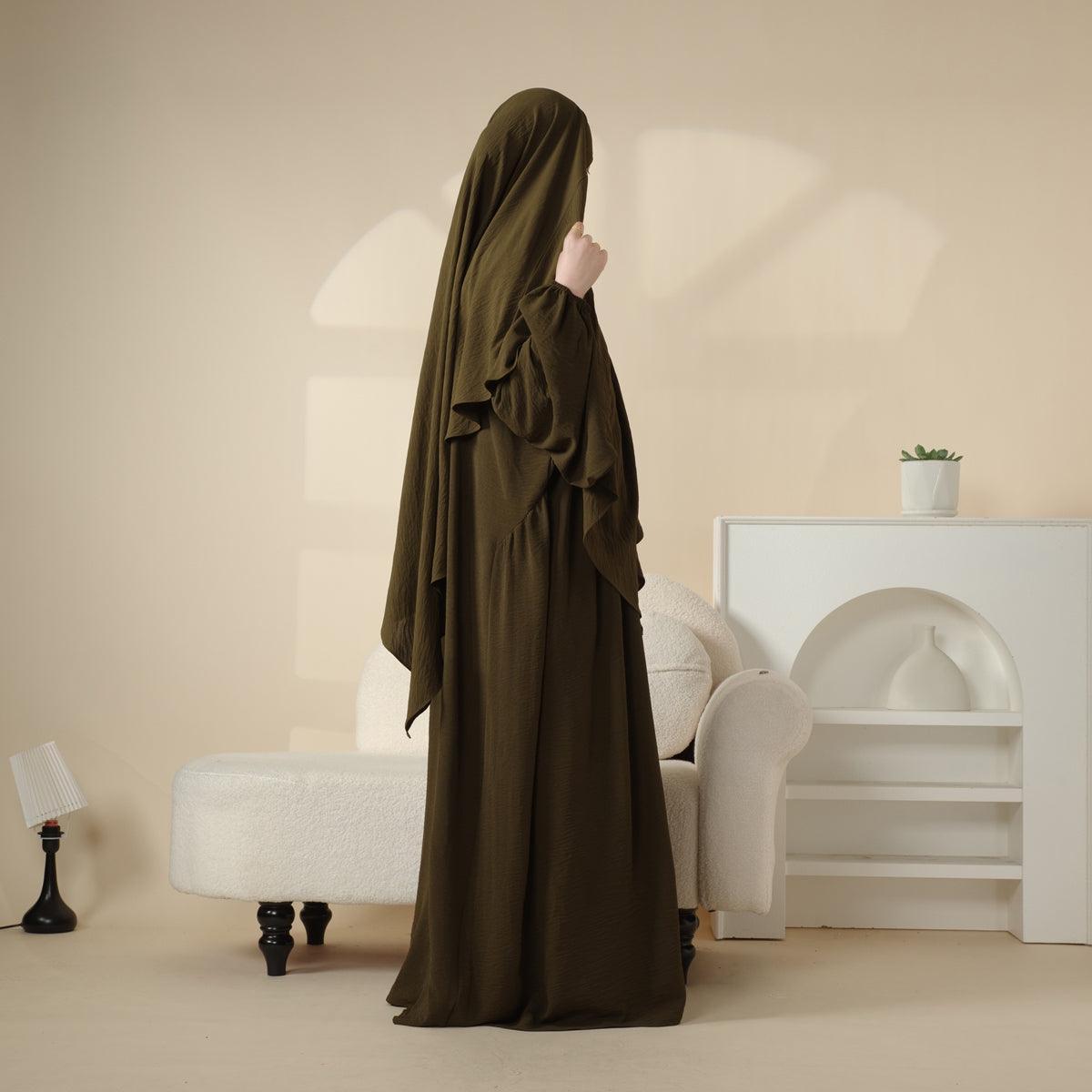 MK008 Elegant Islamic Clothing Crepe Khimar & Abaya Set 2-Piece - Mariam's Collection